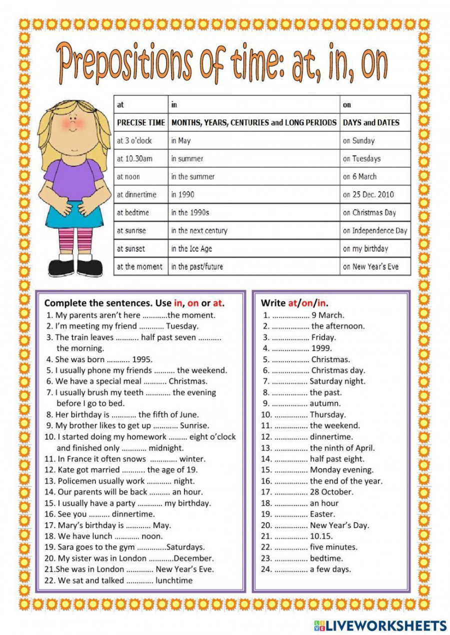 Prepositions of time worksheet for Grade   Live Worksheets