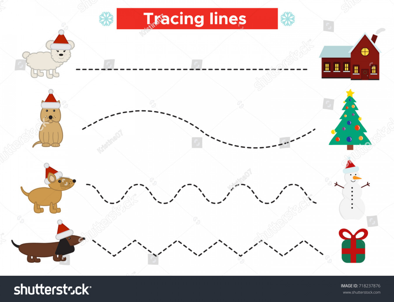 Preschool Christmas Worksheet Practicing Fine Motor Stock Vector