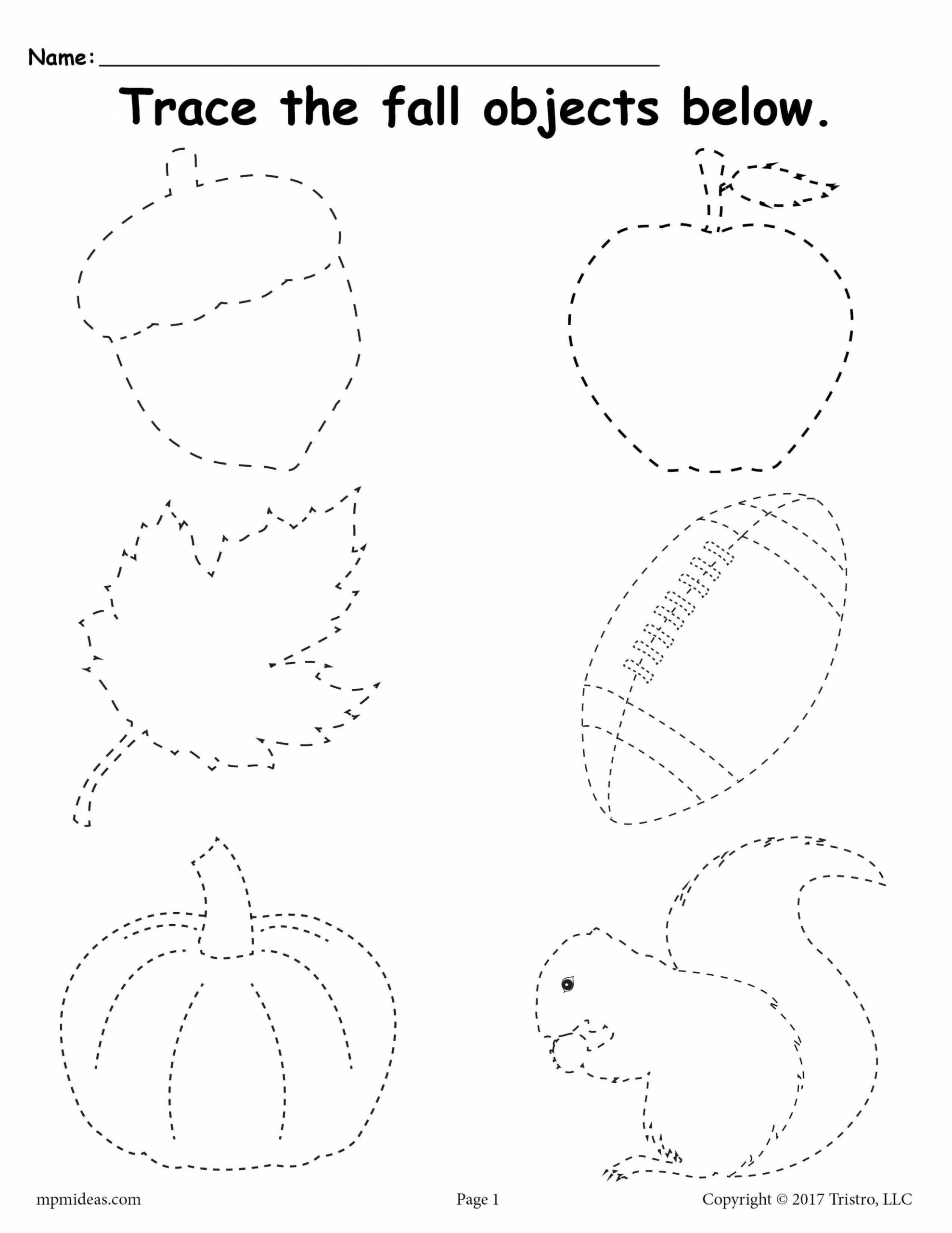 Printable Fall Tracing Worksheet!  Preschool worksheets, Tracing