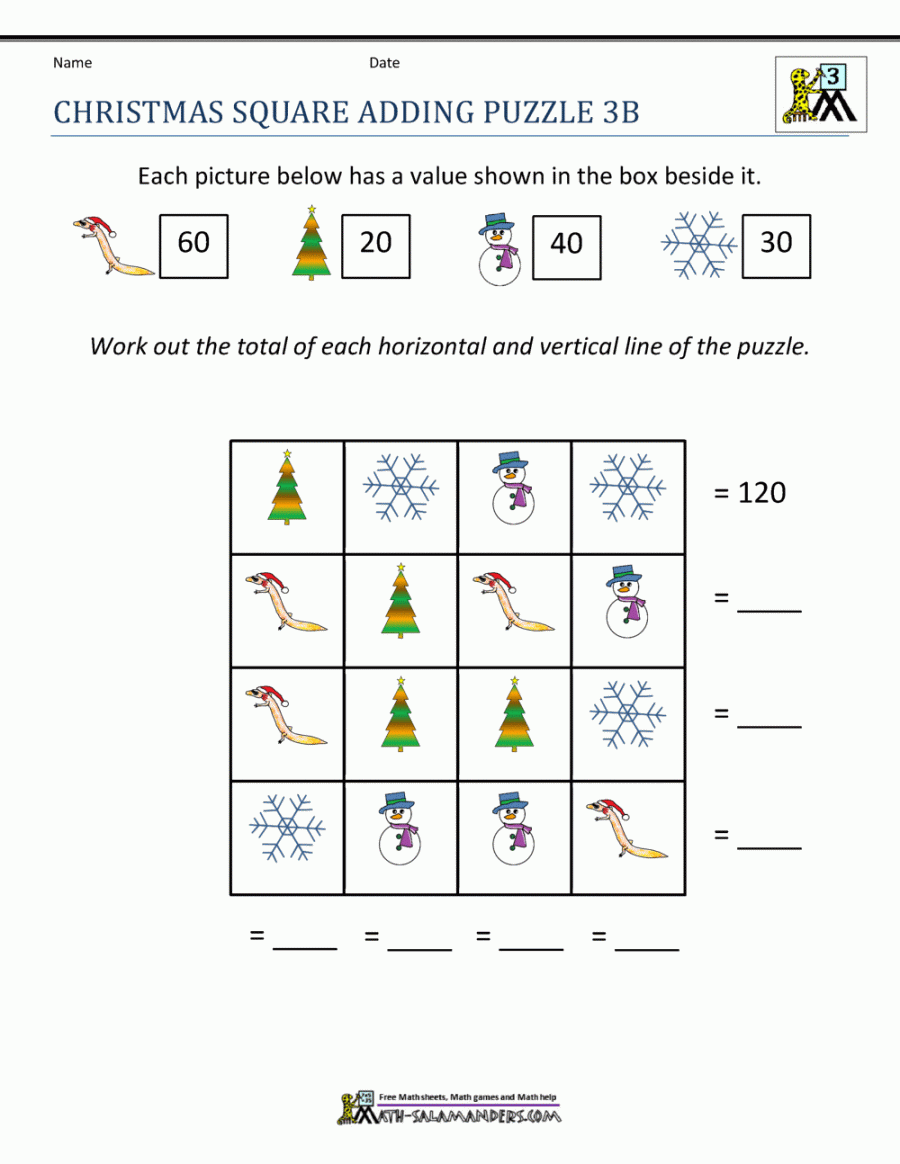 rd Grade Christmas Math Worksheets