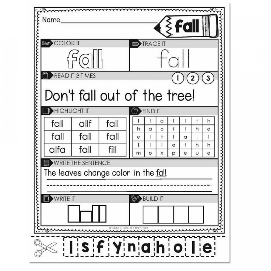 rd Grade Sight Word Worksheets - Fall