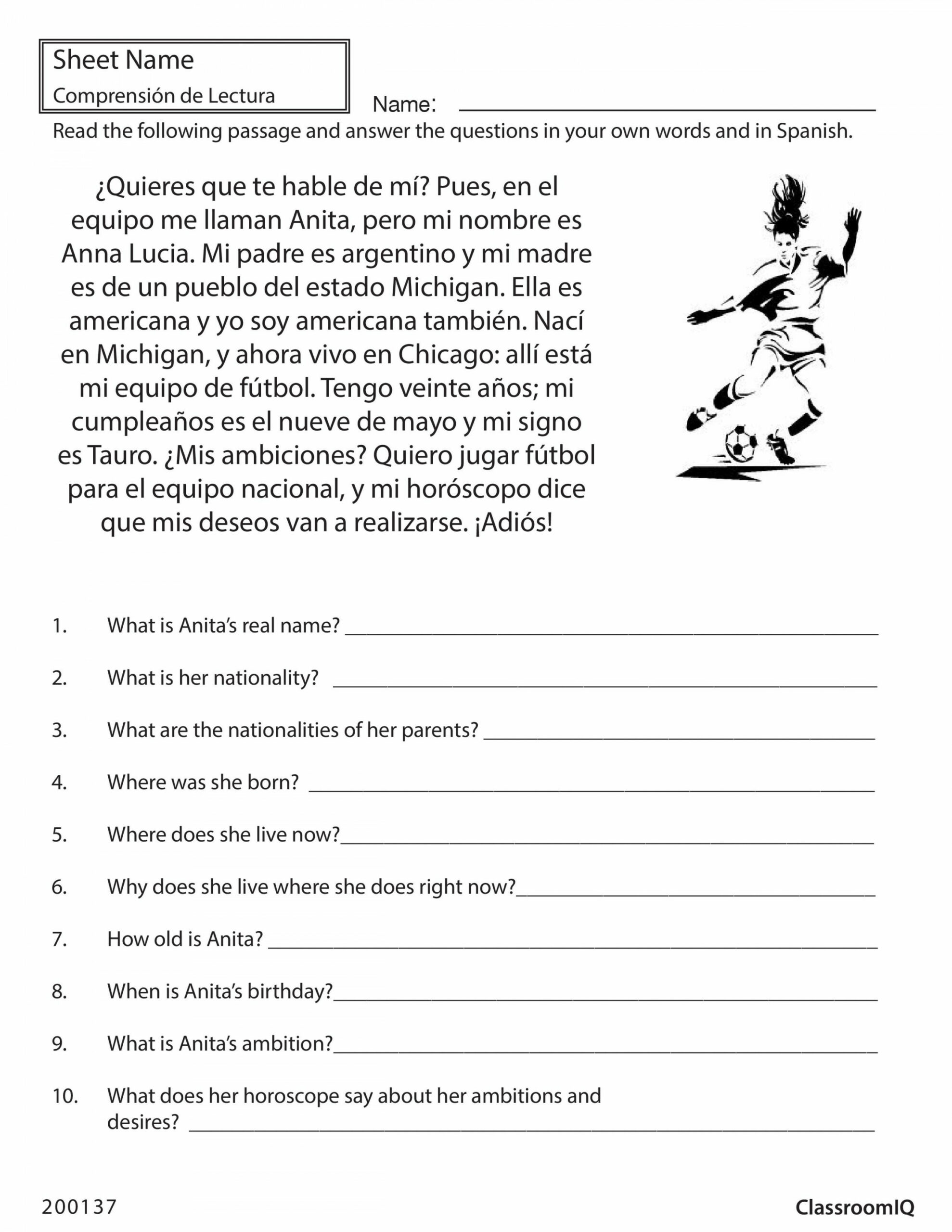 Read Spanish passage and answer questions in English