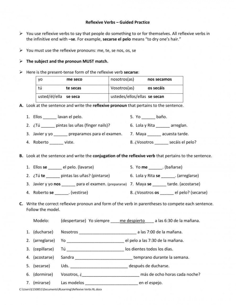 Reflexive Verbs - Guided Practice worksheet  Live Worksheets