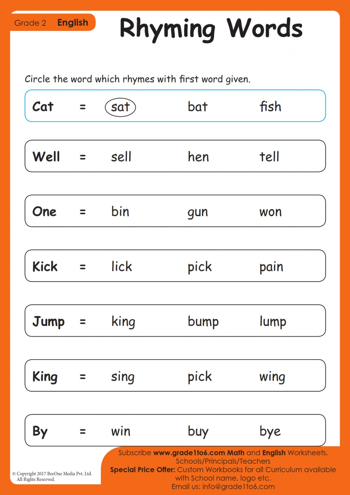 Rhyming Words Worksheets Grade  Gradeto