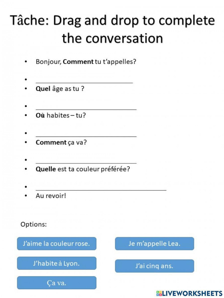 Simple conversation worksheet  Live Worksheets