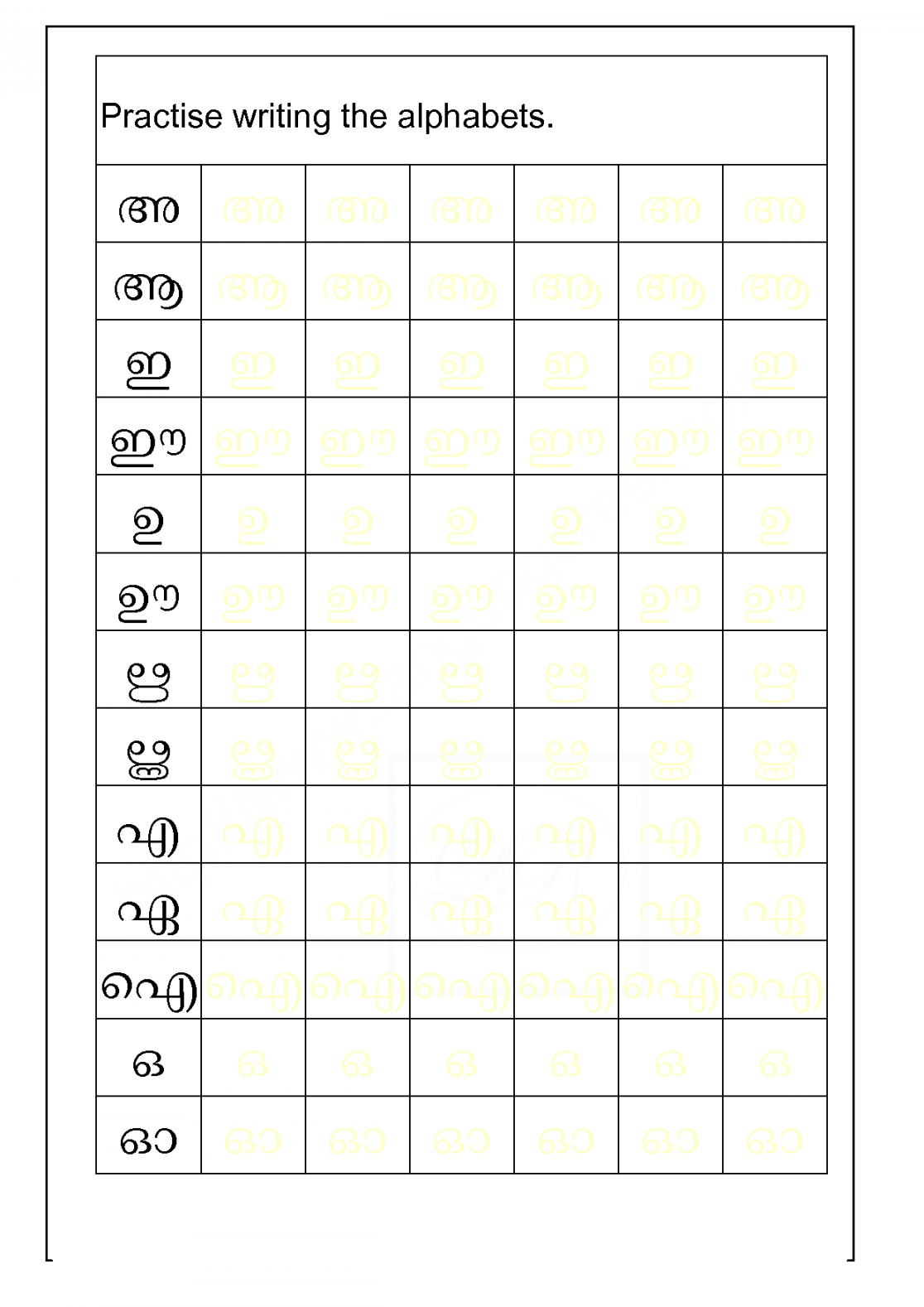 SOLUTION: Malayalam alphabets worksheet - Studypool