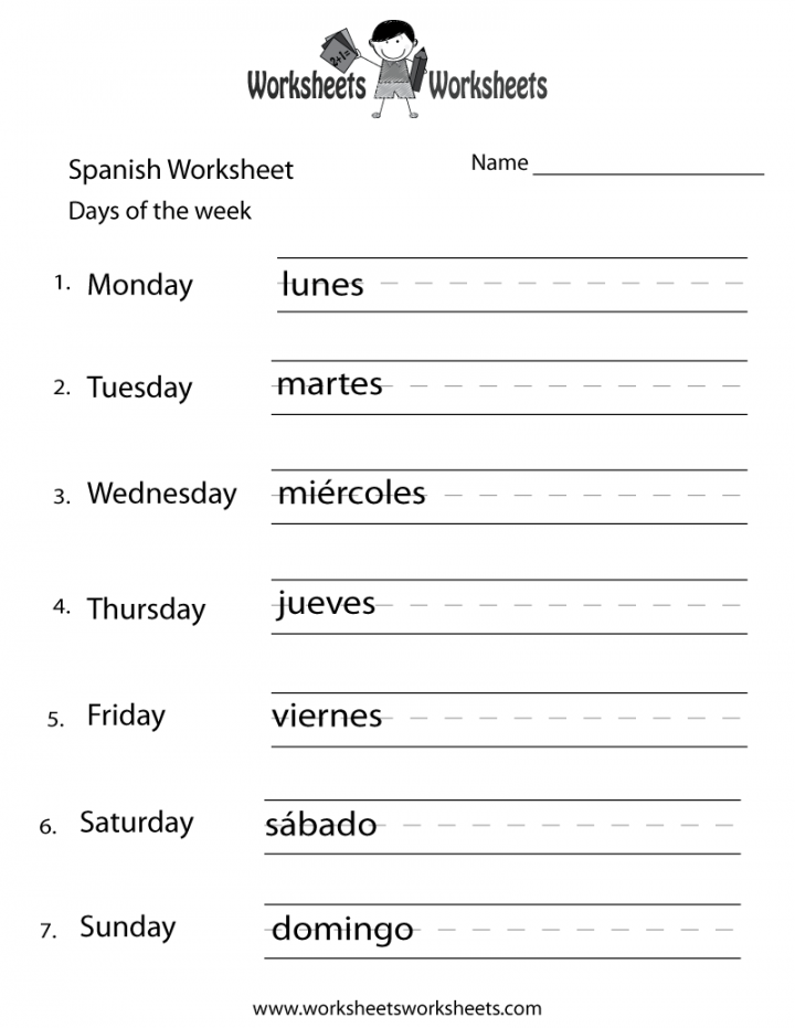 Spanish Days of the Week Worksheet  Worksheets Worksheets