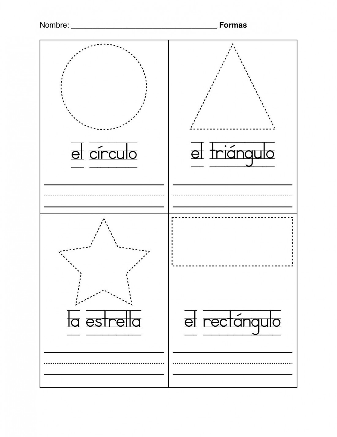 spanish worksheets for kindergarten  Basic Shapes in Spanish