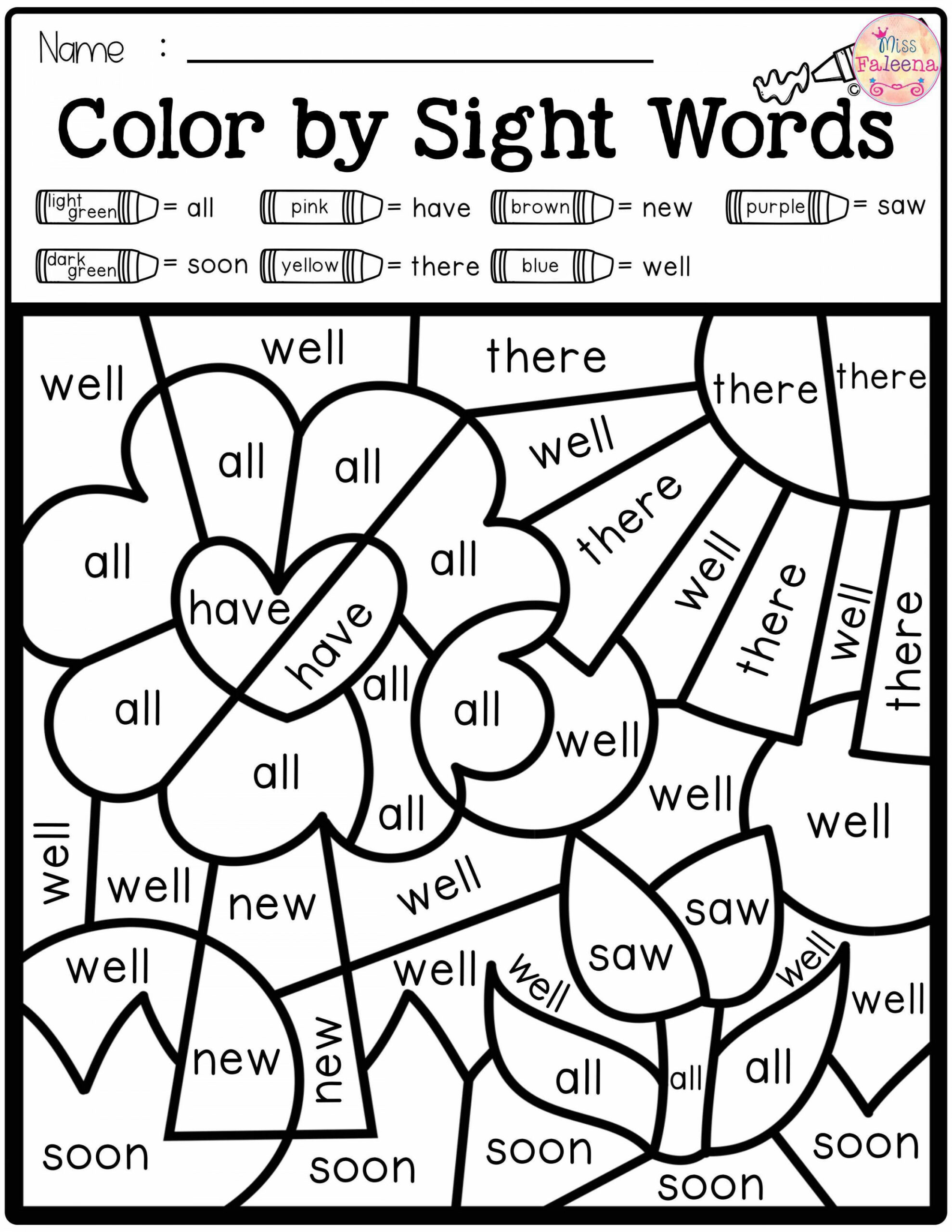 Spring Color by Code -Sight Words Primer  Sight words