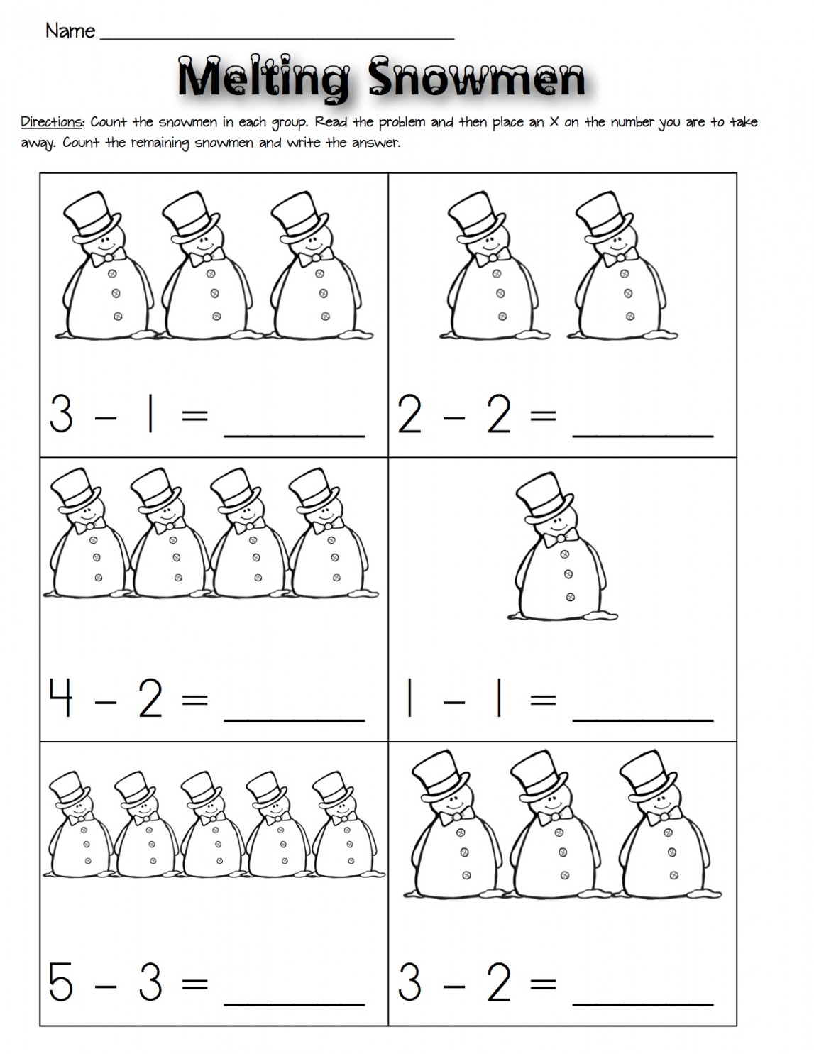 Subtraction Worksheets: Winter — Kindergarten Kiosk