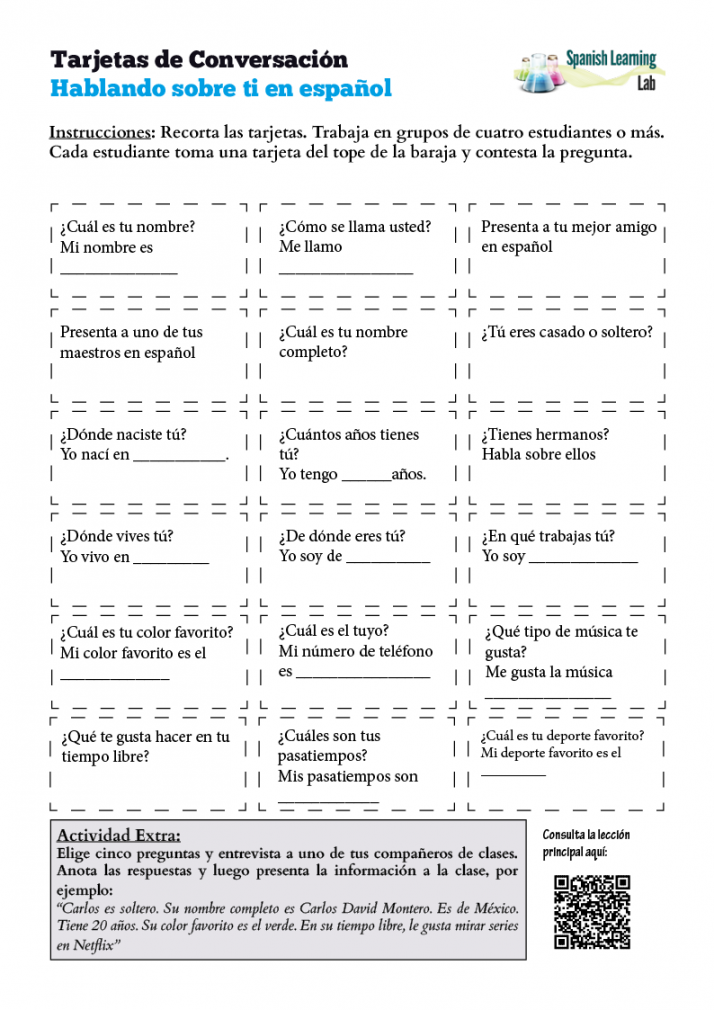 Talking about Yourself in Spanish: PDF Worksheet - Spanish