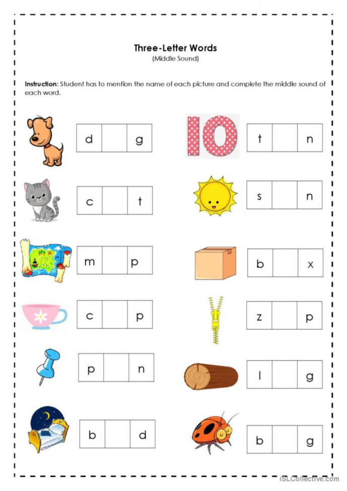 Three-letter Words (Middle Sound): English ESL worksheets pdf & doc