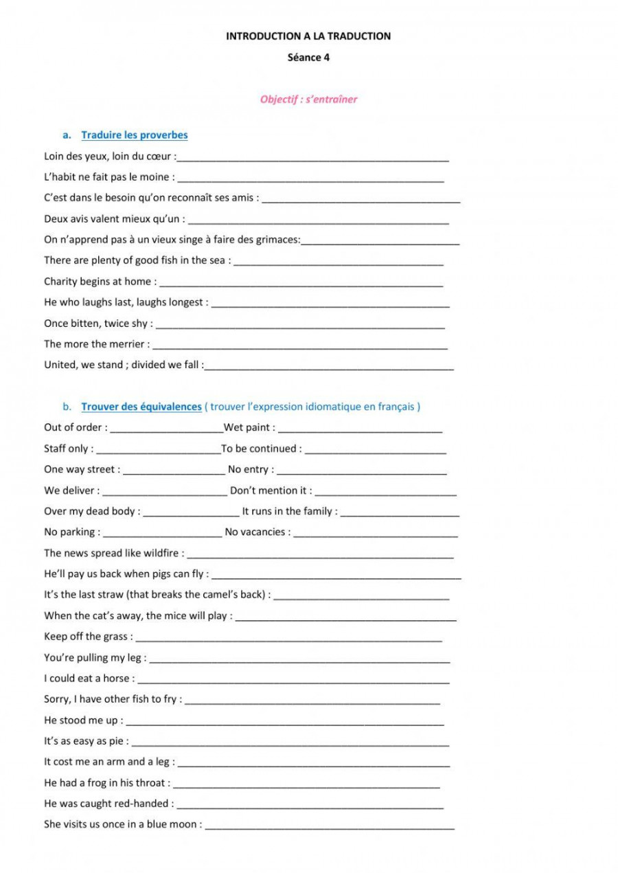 Translation english-french worksheet  Live Worksheets