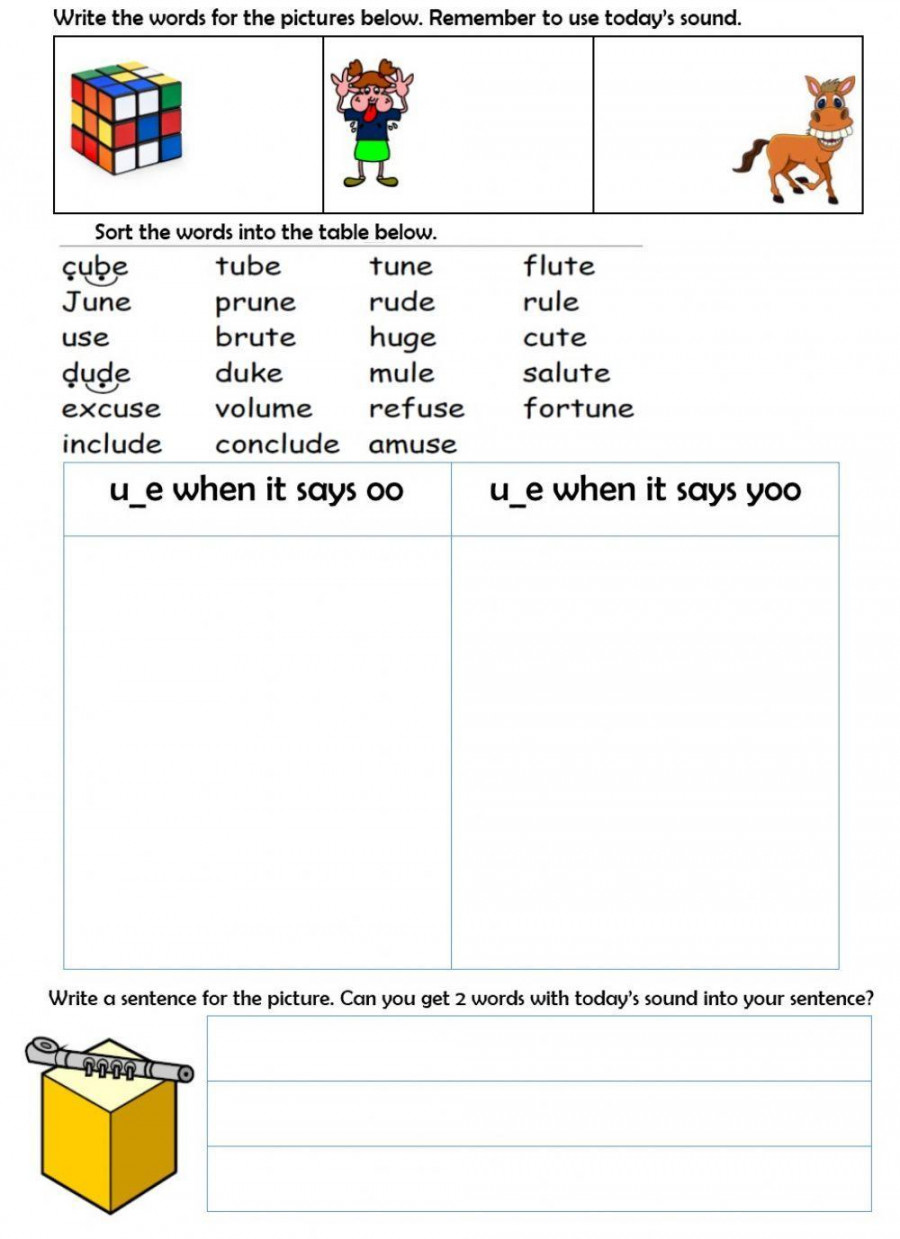 U-e split digraph practice and apply worksheet  Live Worksheets