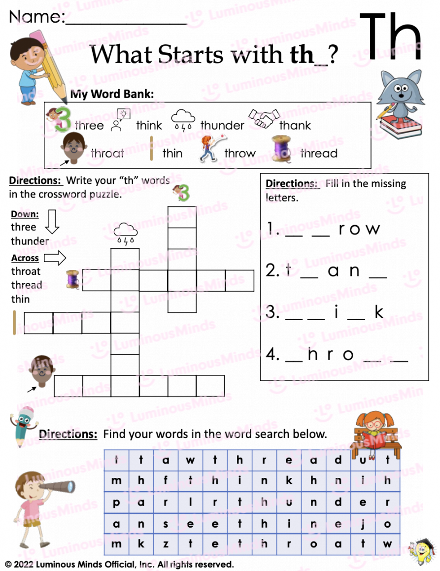 What Starts With th_?  Digraph th Worksheet