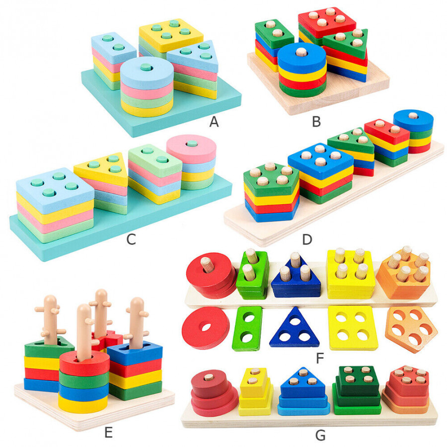 Wooden Geometric Shapes Sorting Math Toys Set Montessori Baby