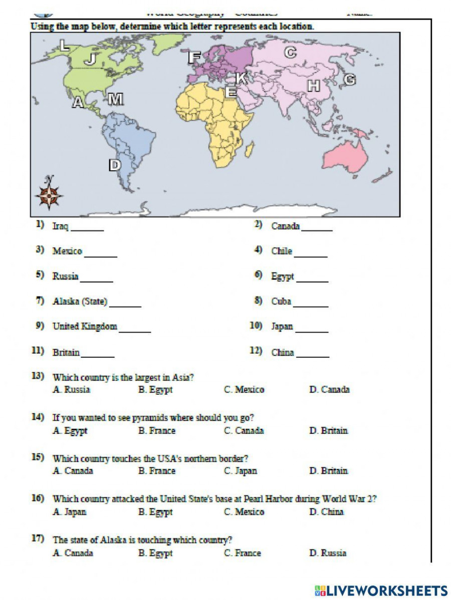 World Geography - Countries worksheet  Live Worksheets