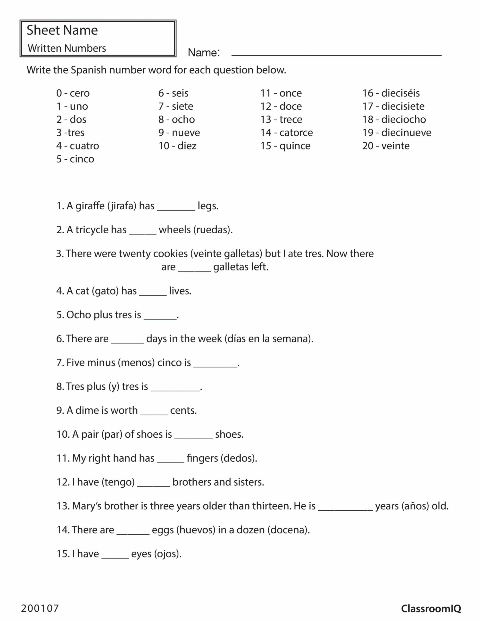 Write the Spanish number for each question #spanishworksheets