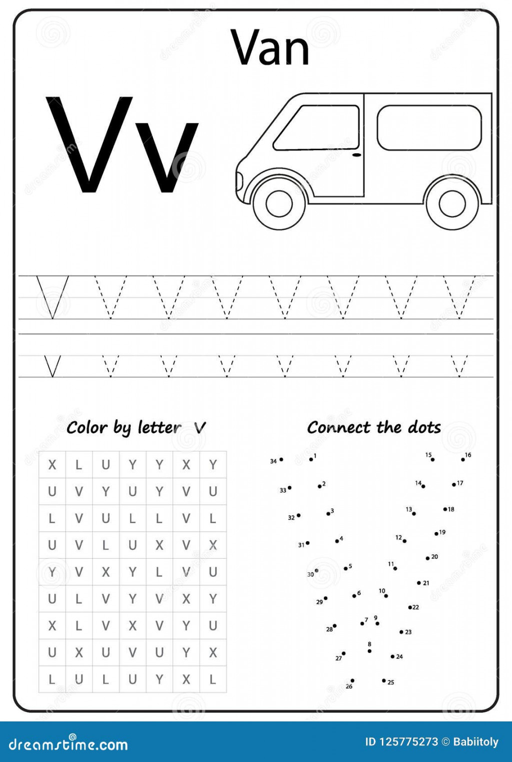 Writing Letter V. Worksheet