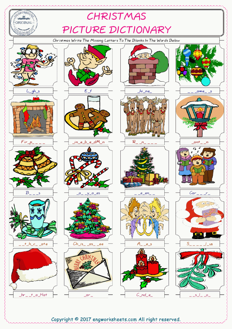 Christmas English ESL Vocabulary Worksheets - - EngWorksheets