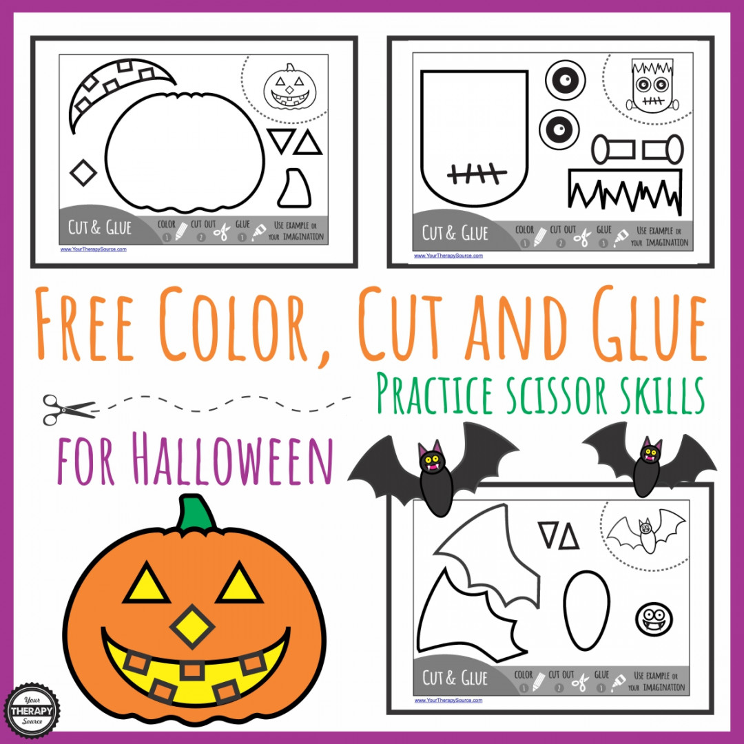 Color Cut Glue Halloween - Practice Scissor Skills - Your Therapy