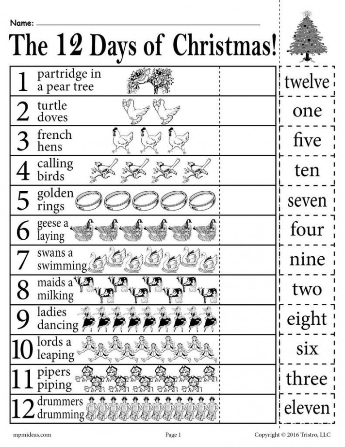 Days of Christmas" Number Recognition Worksheet!  Christmas