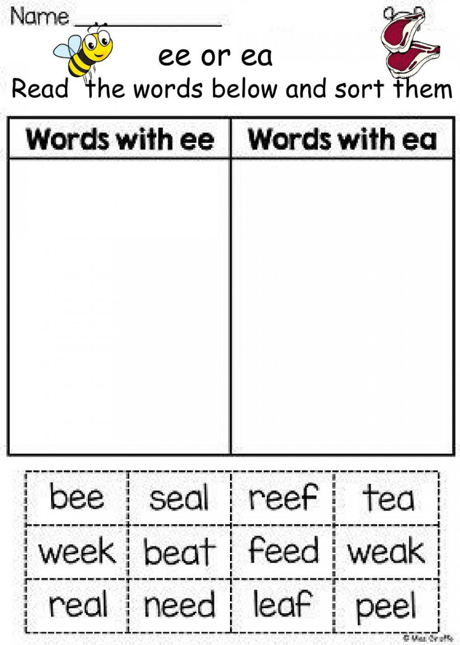 Ee or ea sorting worksheet  Live Worksheets