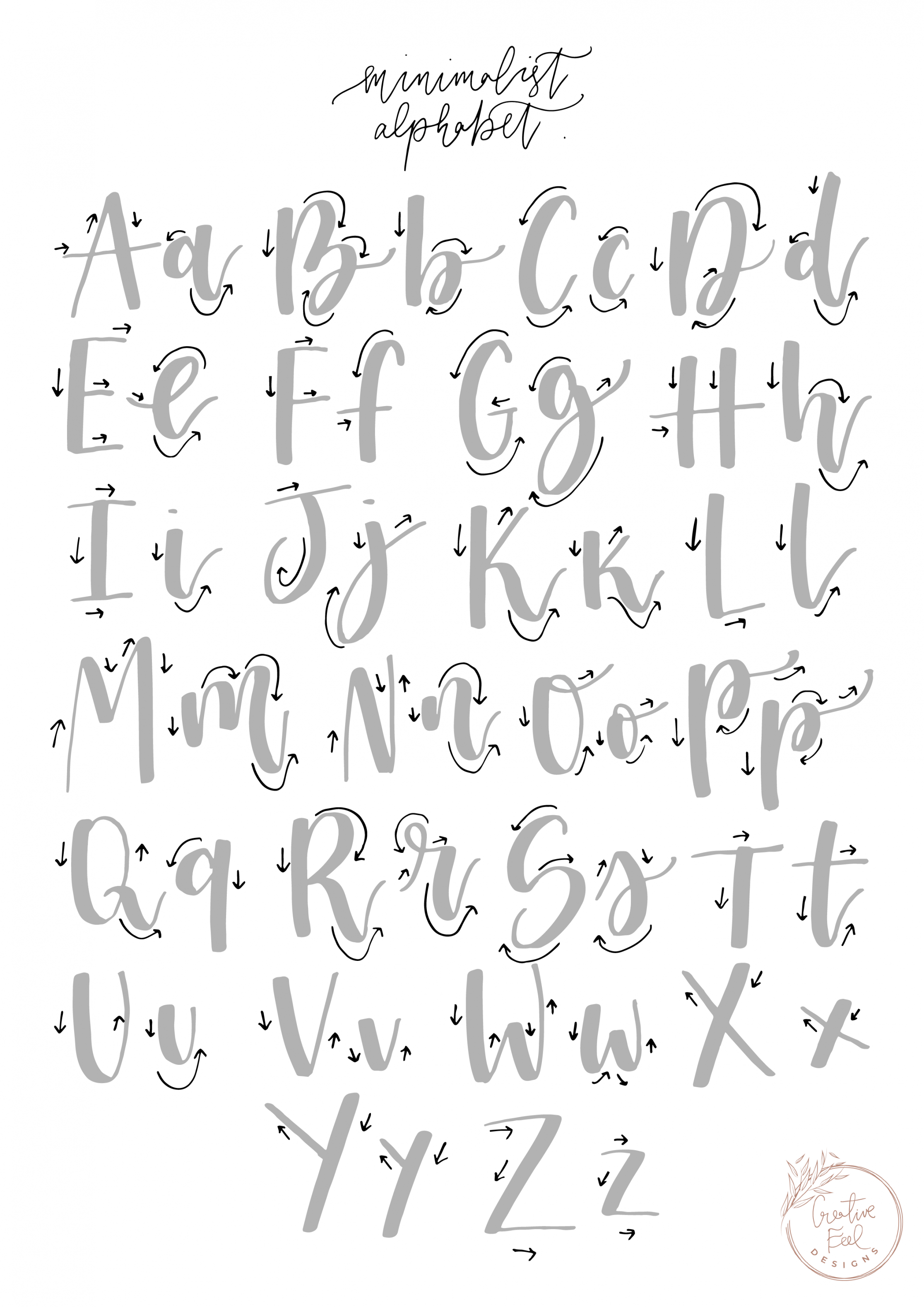 Free Brush Lettering Practice Sheet - Minimalist Alphabet - Modern