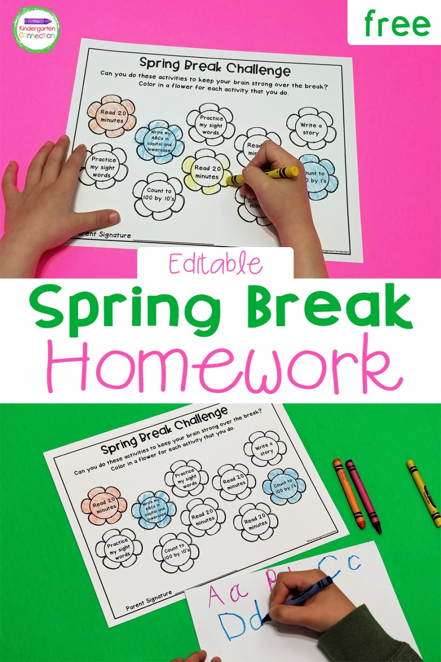 FREE Editable Spring Break Homework Printable for pre-k/kindergarten