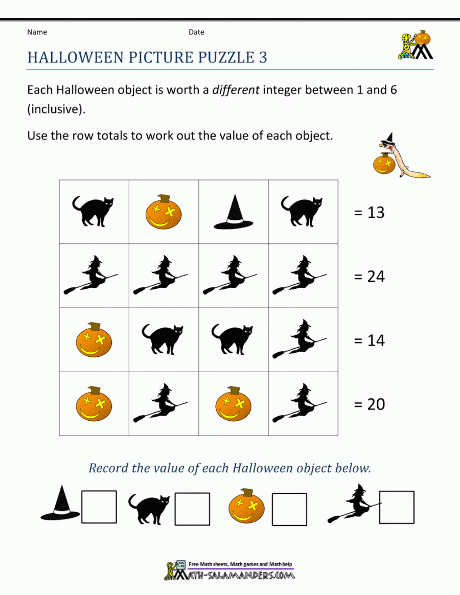 Free Halloween Math Worksheets