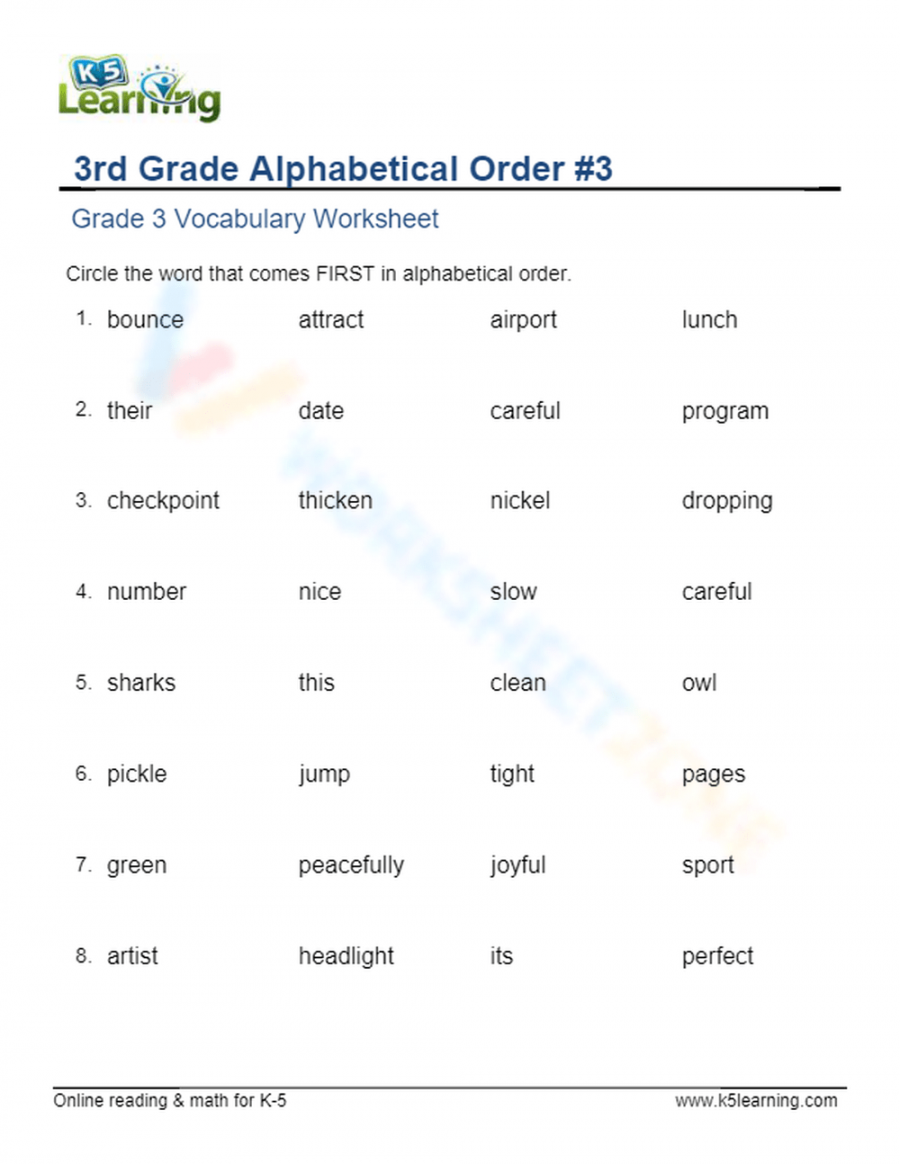 Grade  - Alphabetical Order - Circle  Worksheet