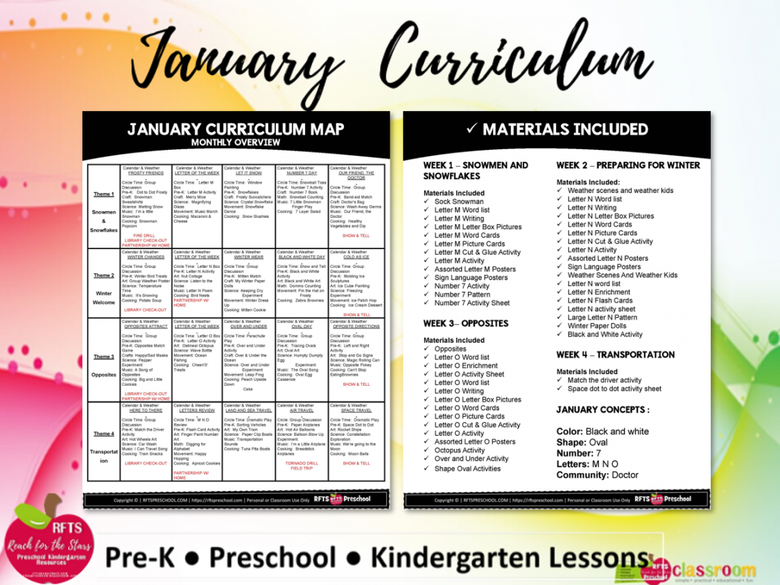 JANUARY PRESCHOOL PREK KINDERGARTEN CURRICULUM MONTHLY LESSON