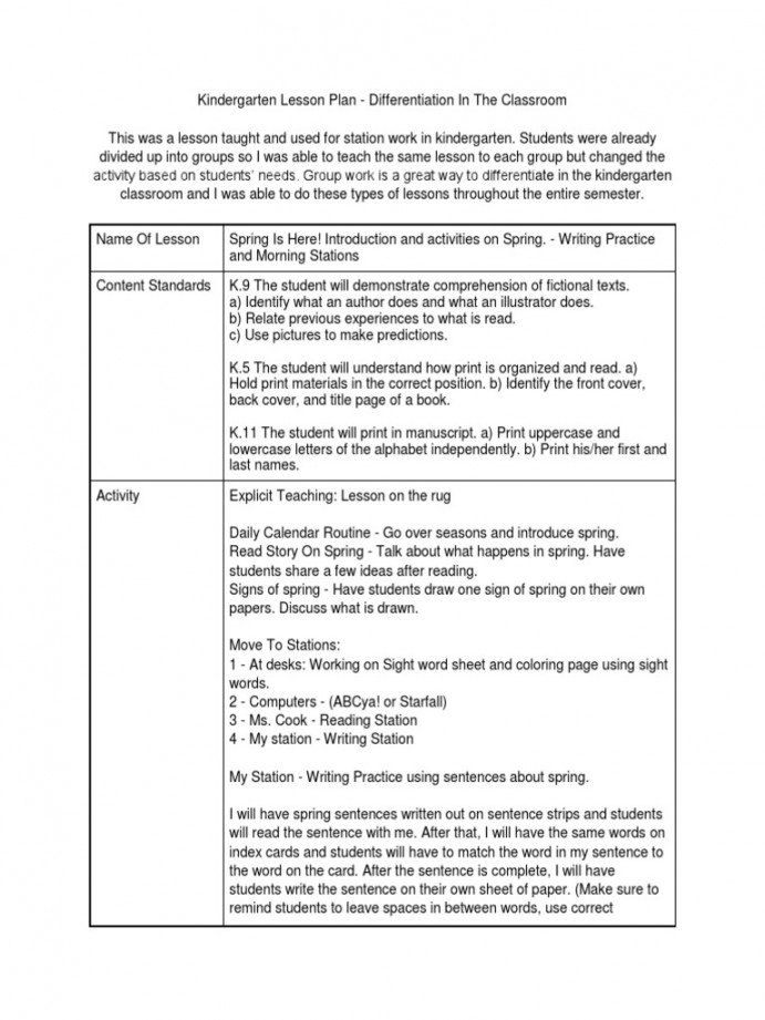 Kindergarten Differentiation Lesson Plan  PDF  Letter Case