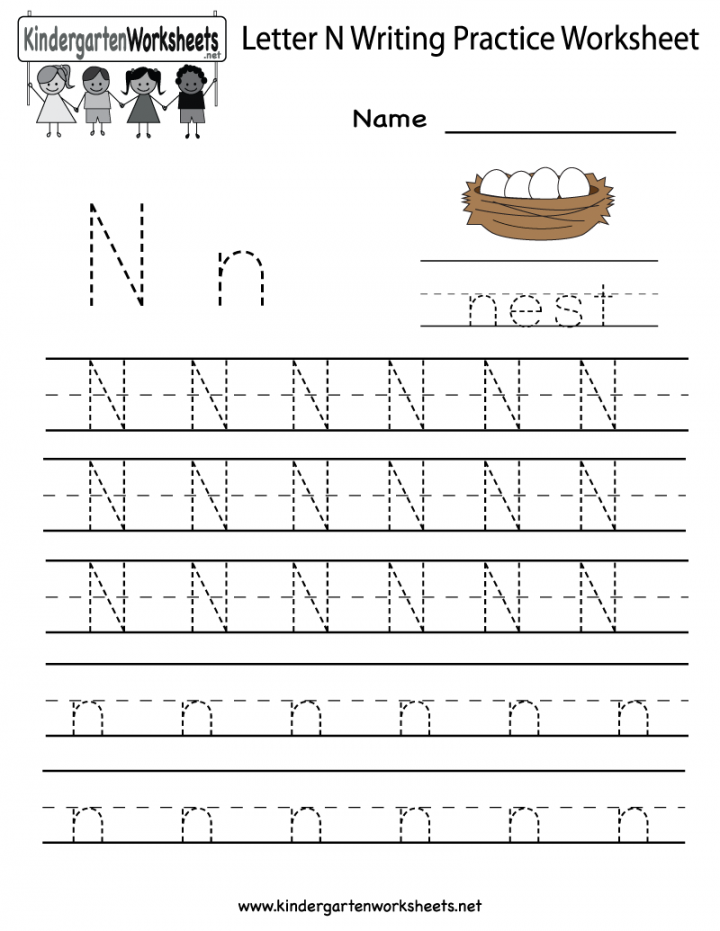 Kindergarten Letter N Writing Practice Worksheet Printable