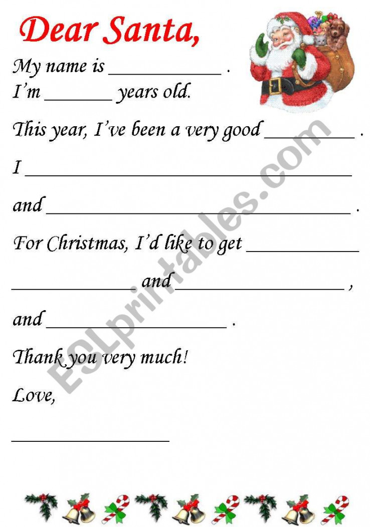 Letter to Santa - ESL worksheet by kate_scones