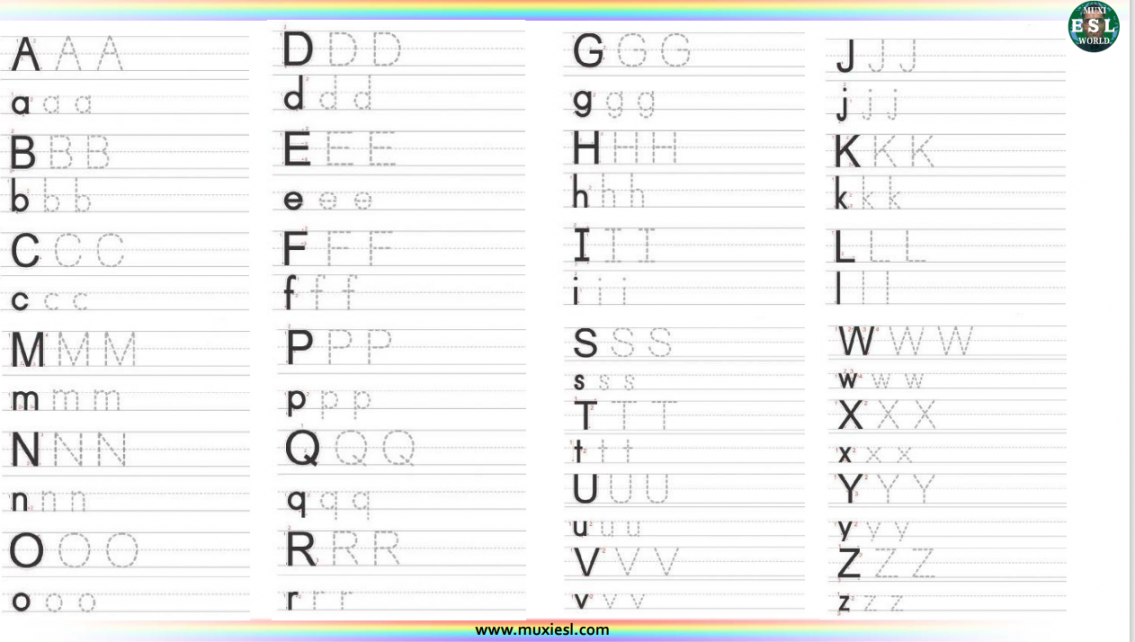 Letters A to Z Tracing Worksheet – Muxi ESL World