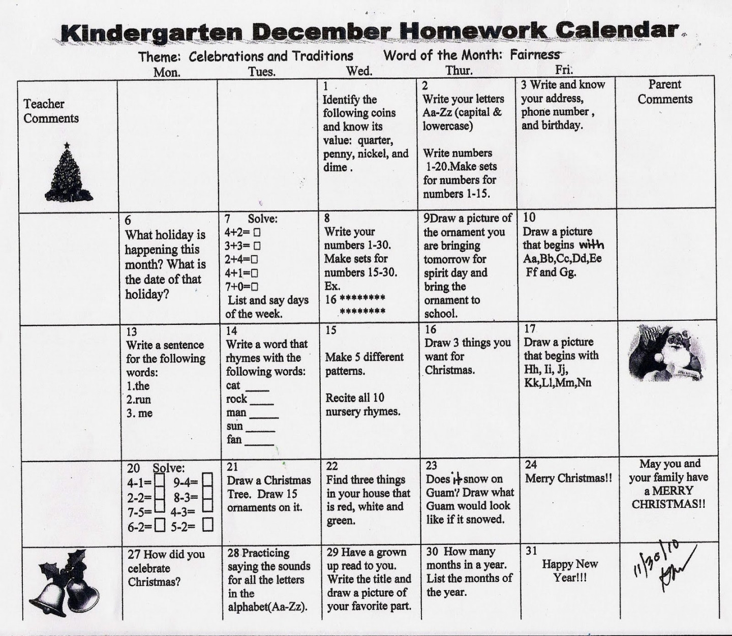 Lyndon Baines Johnson Elementary School : Kindergarten December