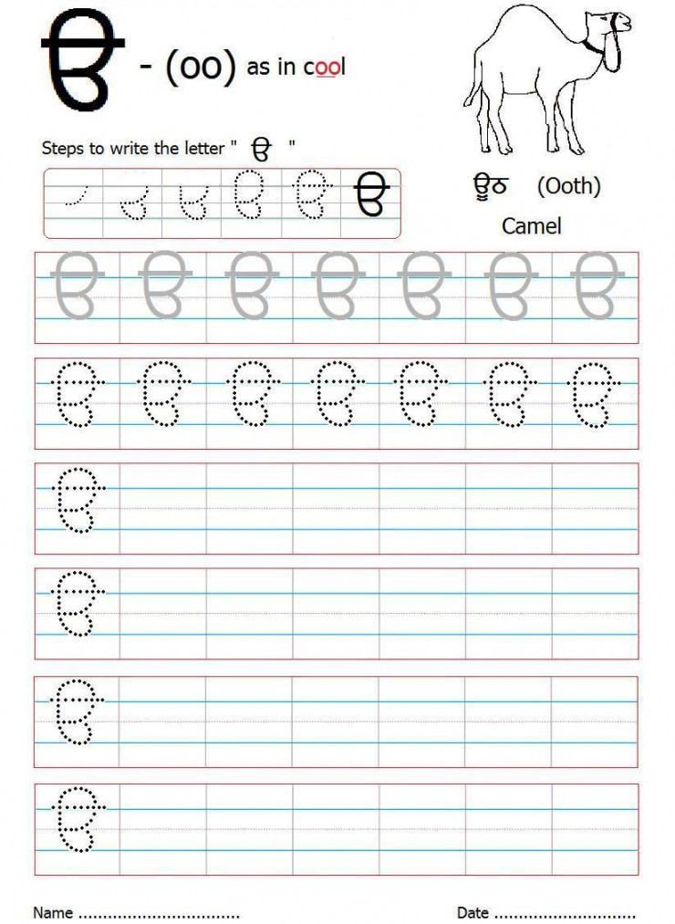 Punjabi alphabet writing worksheet: Punjabi alphabet writing