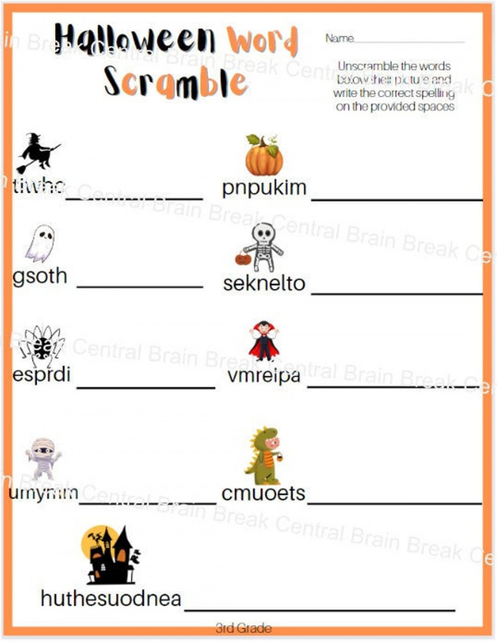 rd Grade Halloween Word Scramble Worksheet With Answer Key - Etsy