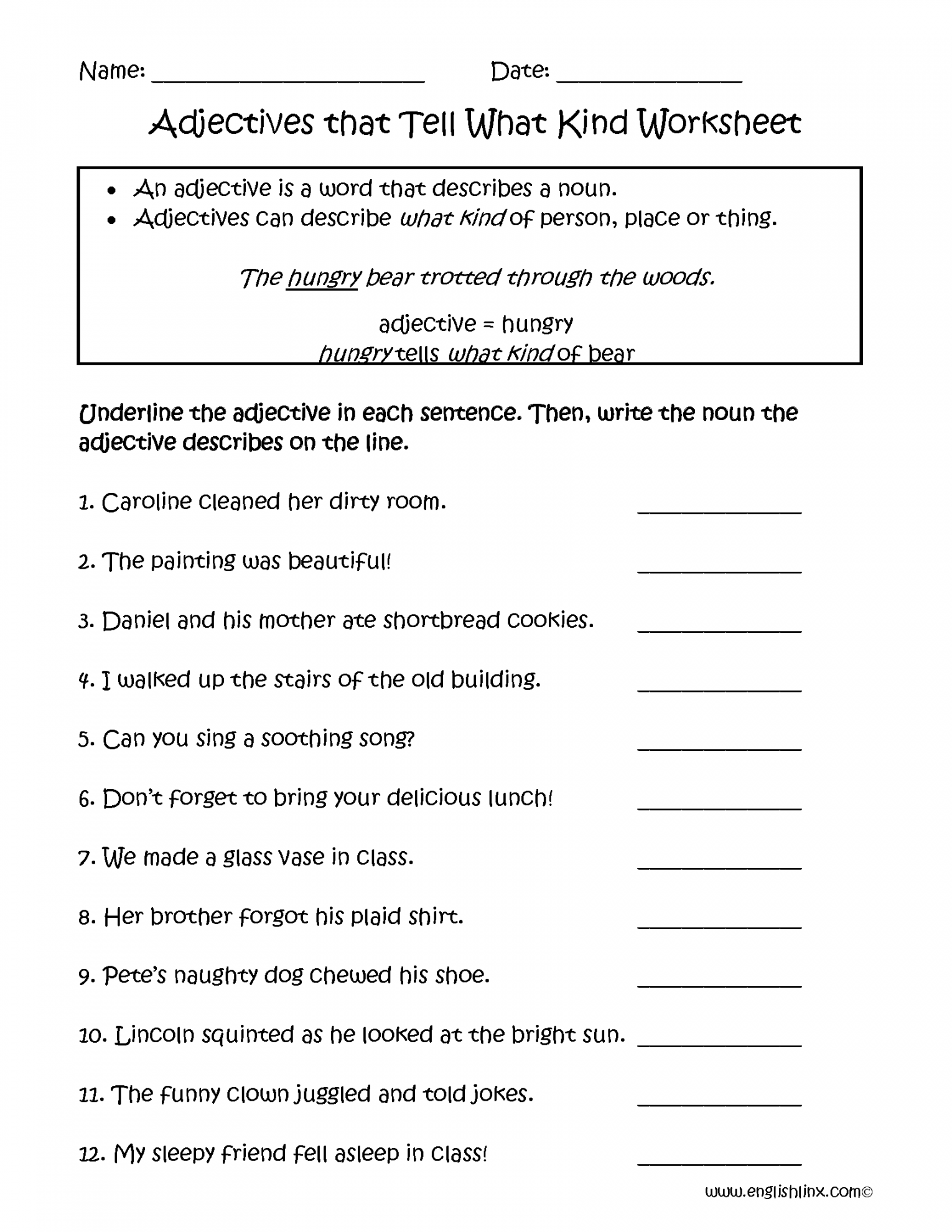 Regular Adjectives Worksheets  Adjectives that Tell What Kind