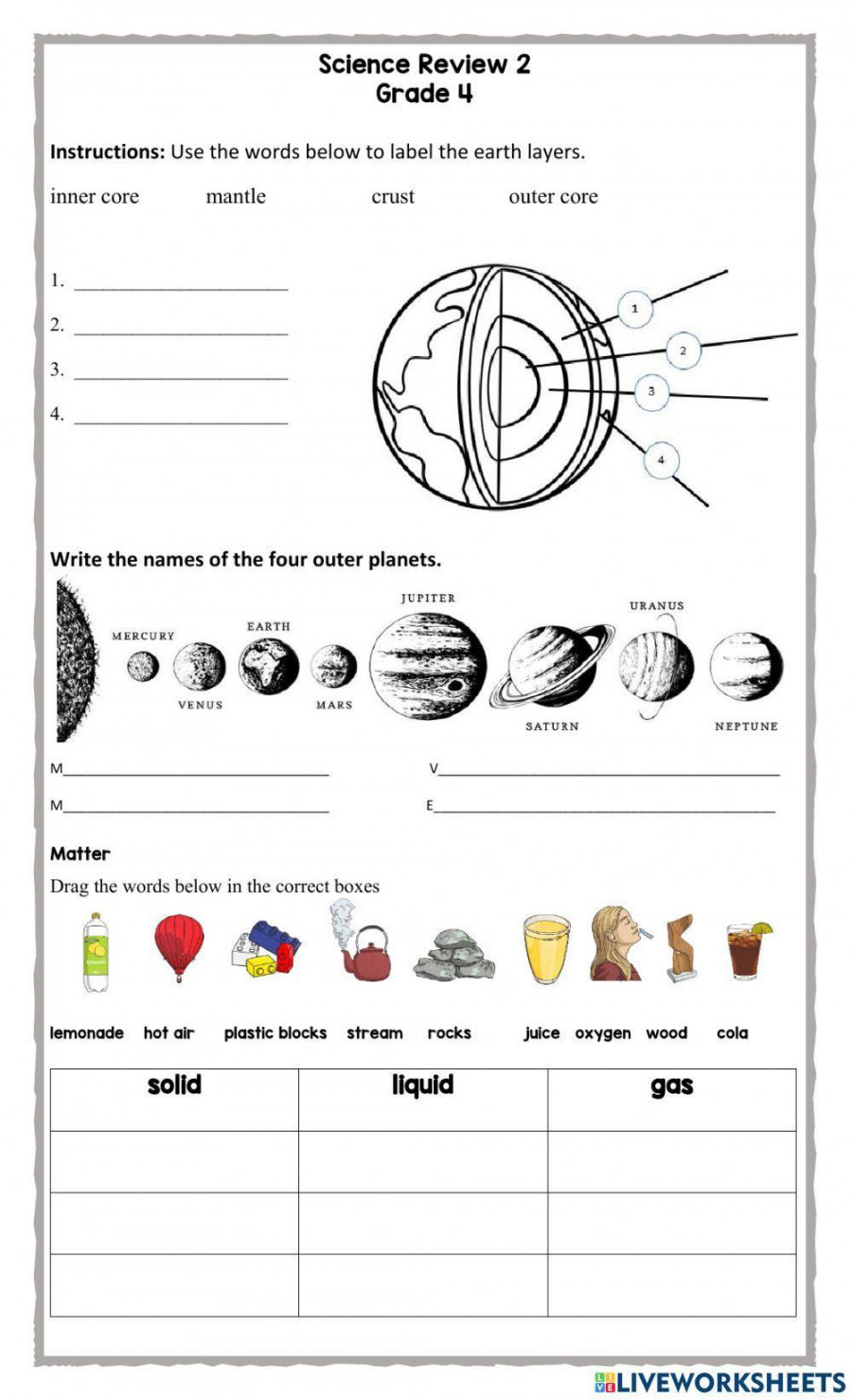 Science Review Grade  interactive worksheet  Live Worksheets