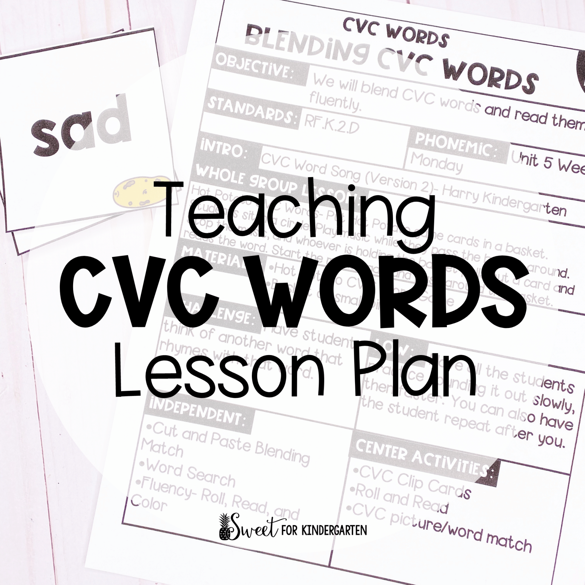 Teaching CVC Words Lesson Plan  Sweet for Kindergarten