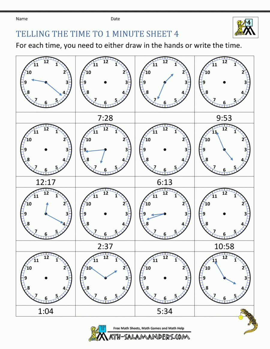 Telling Time Worksheets Grade  to the nearest minute