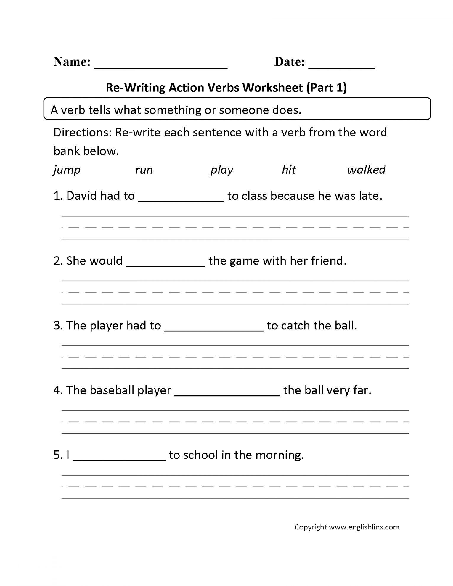 Verbs Worksheets  Action Verbs Worksheets