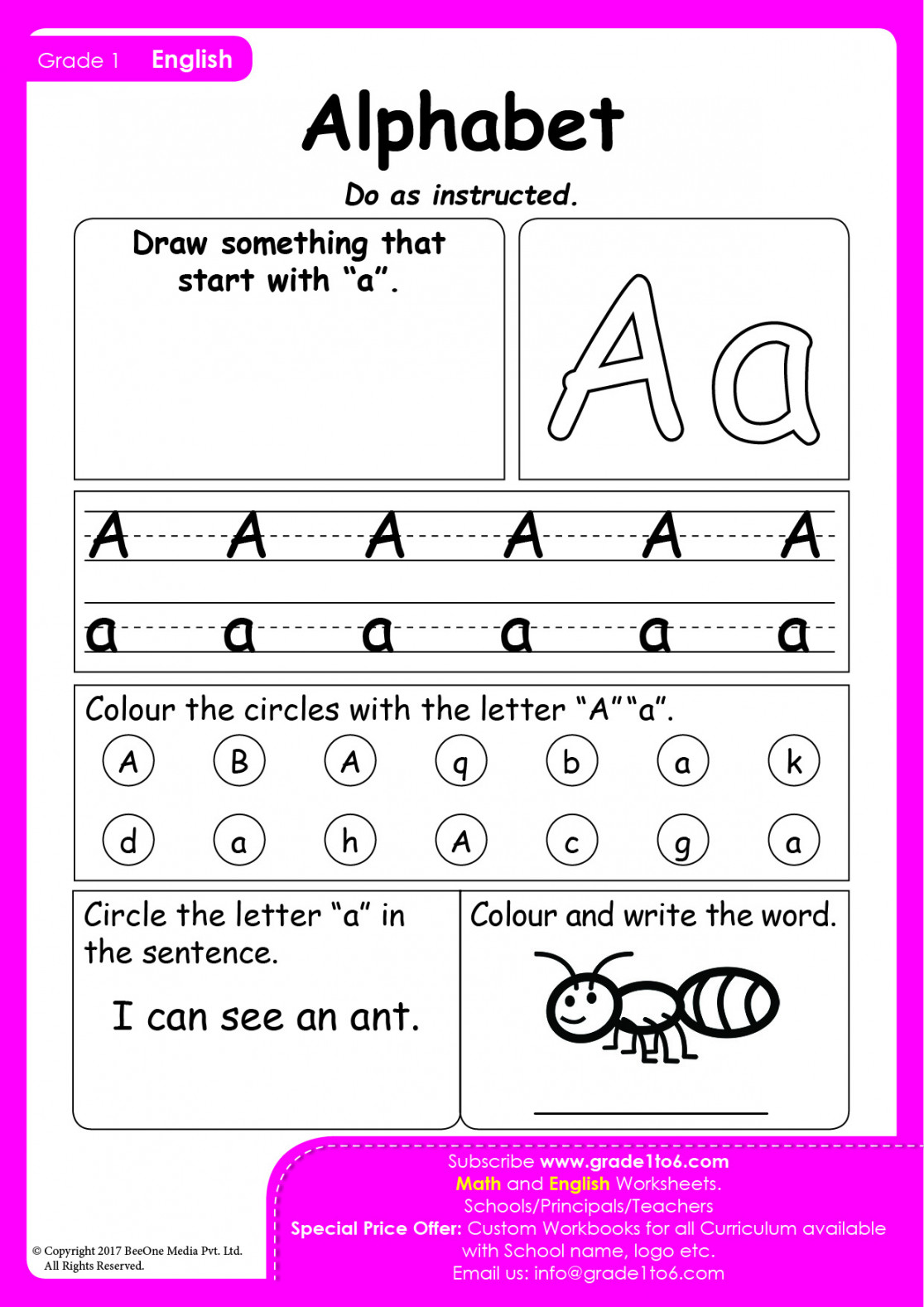 Alphabet A Worksheet  Tracing, Writing, colouring