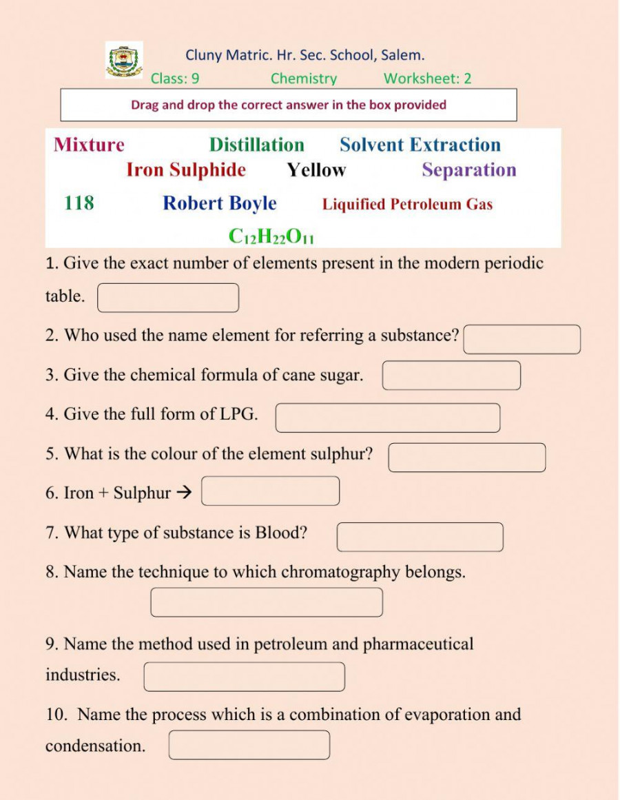 Class  Chemistry  worksheet  Live Worksheets