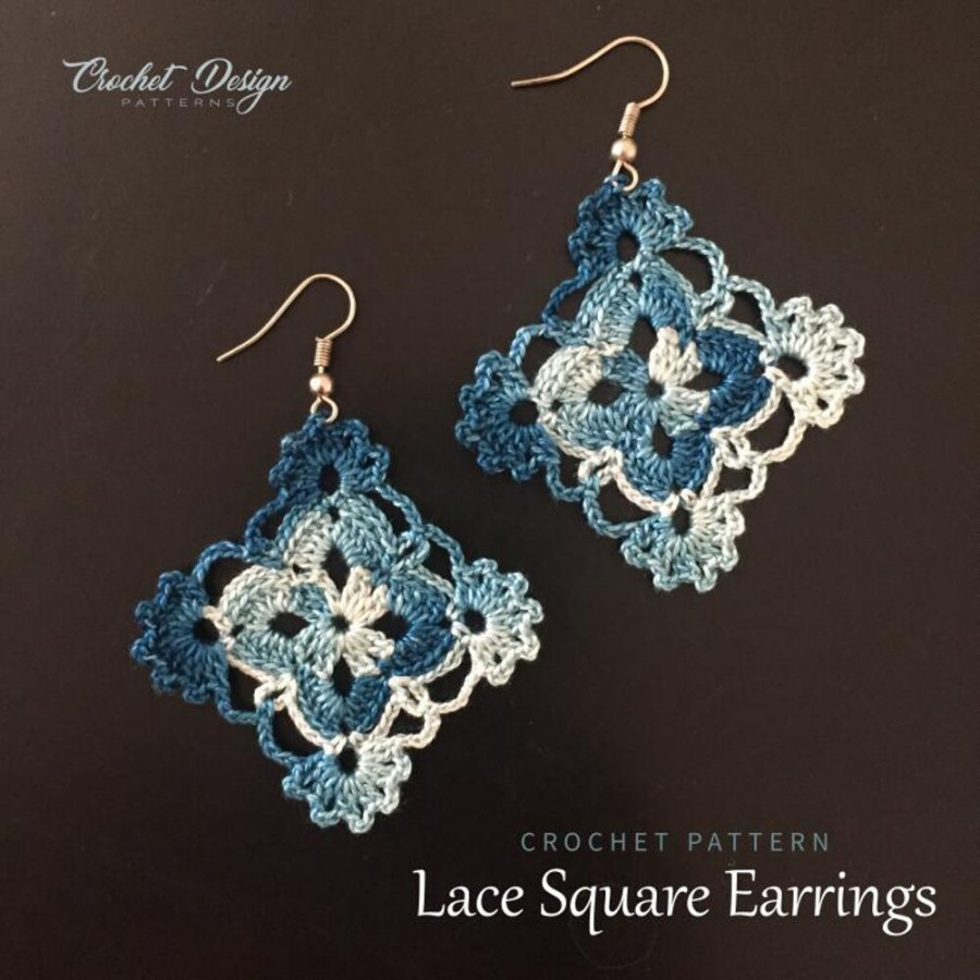 Crochet Lace Square Earrings boho style- crochet pdf pattern - Crochet  earrings pattern - Crochet jewelry - Crochet earrings - Granny Square