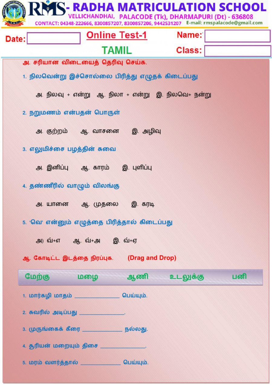 III Std Tamil Basics worksheet  Live Worksheets