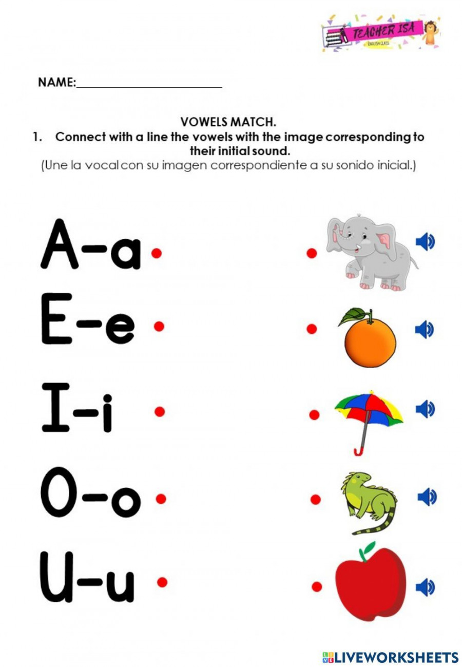 Match the vowels worksheet  Vowel worksheets, Teaching kids, Vowel