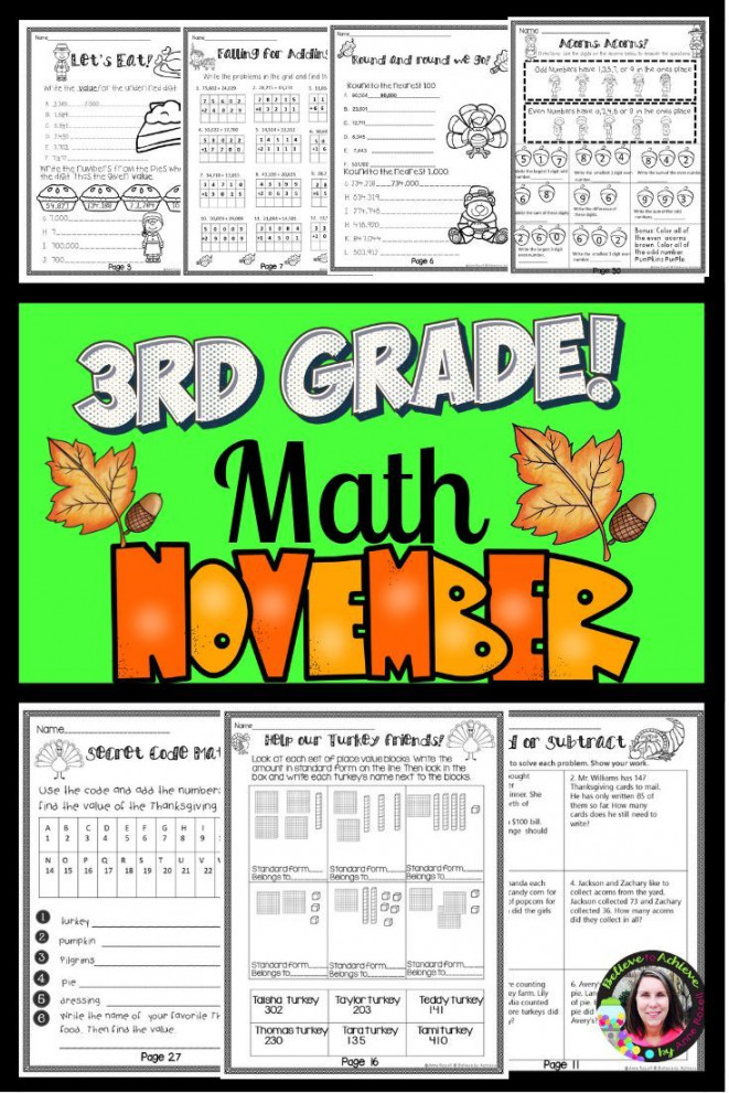 November Math Worksheets rd Grade  rd grade math, Math, Math work